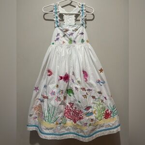 Cotton Kids Ocean Life Embroidered Dress Girls 6X Fish Beach Vacation Resort